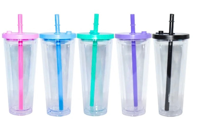 24oz Arcylic SnowGlobe Cup w/ Bubble Tea Straw