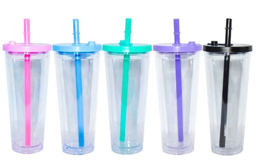 24oz Arcylic SnowGlobe Cup w/ Bubble Tea Straw