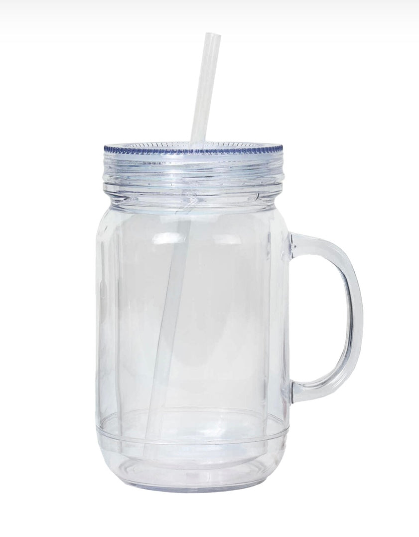 20oz Acrylic Mason Jar Snowglobe Cup w/ Handle