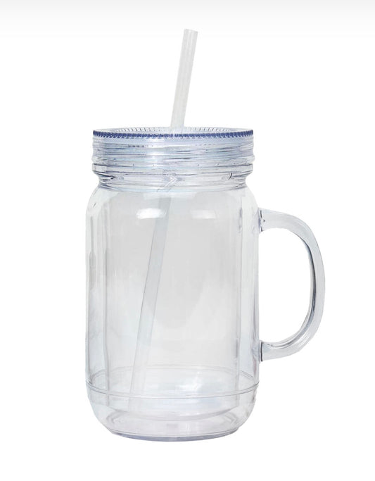20oz Acrylic Mason Jar Snowglobe Cup w/ Handle